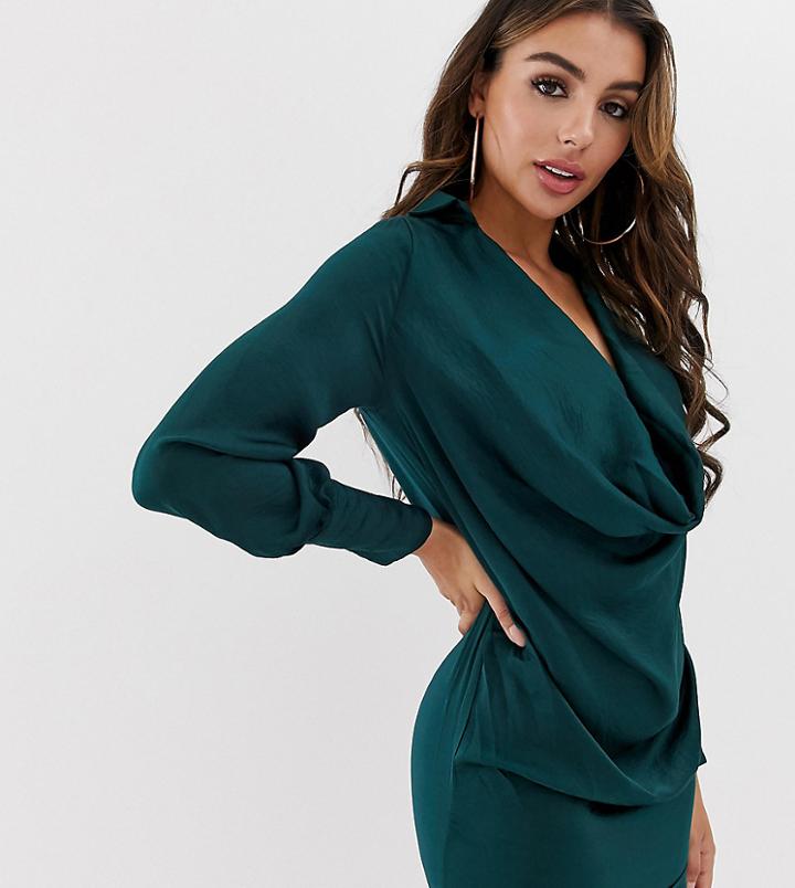 Parallel Lines Cowl Neck Satin Mini Dress-green