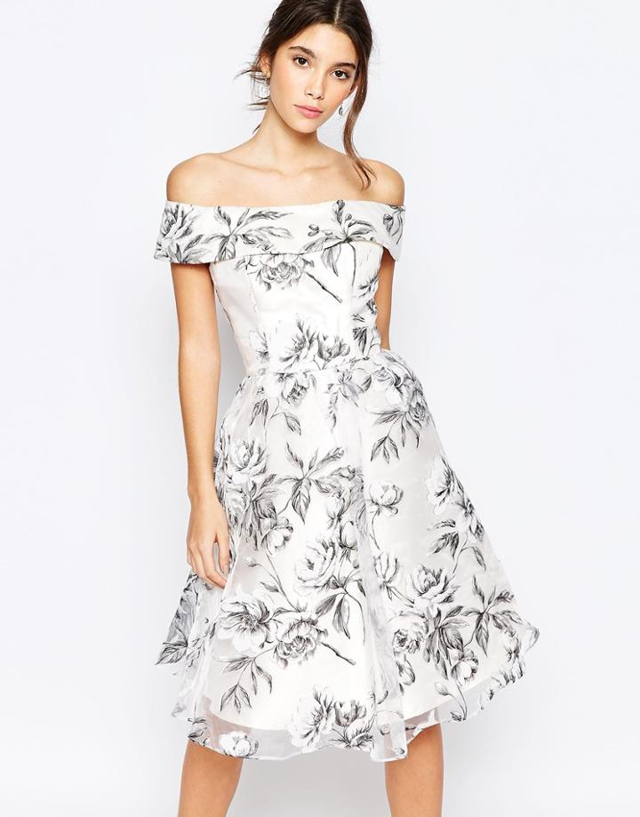 Chi Chi London Off Shoulder Midi Dress In Organza