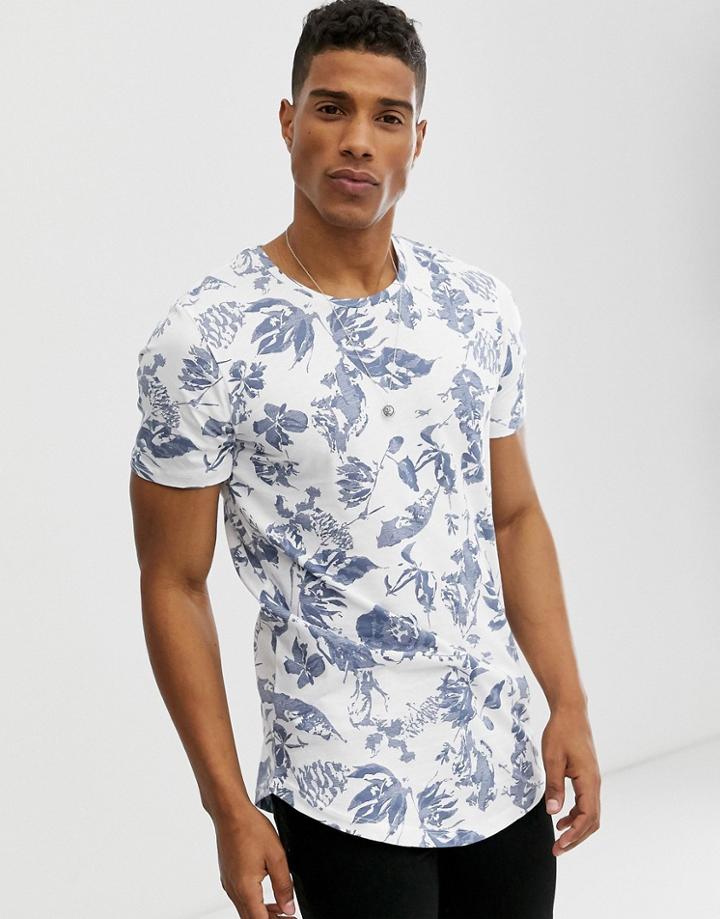 Jack & Jones Premium T-shirt In All Over Tropical Print In White - White