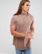 Asos Relaxed Skater T-shirt With High Neck And Curved Hem In Brown - Brown