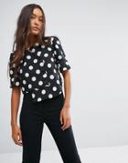 Stylenanda Crop Top Blouse In Oversized Spot - Black