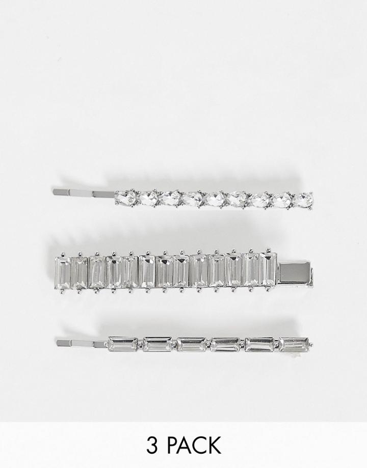True Decadence 3-pack Crystal Hair Slides In Silver