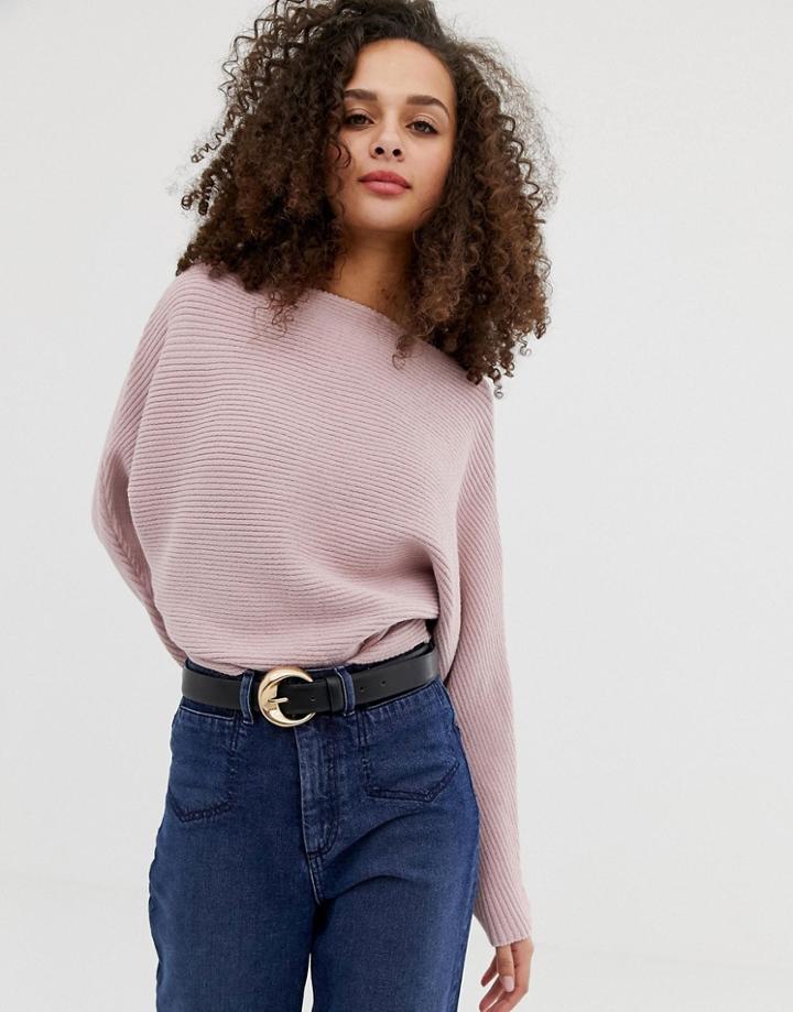 Asos Design Off Shoulder Sweater In Ripple Stitch-stone