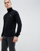 Fred Perry Roll Neck Merino Knitted Sweater In Black - Black