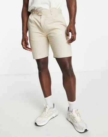 Gianni Feraud Slim Fit Linen Suit Shorts-brown