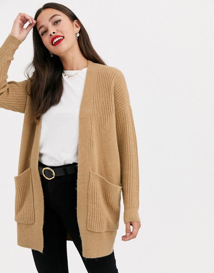 Miss Selfridge Longline Cardigan In Camel-tan