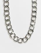 Asos Design Necklace With 17mm Curb Chain Links In Silver Tone