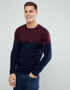 Tom Tailor Sweater With Burgundy Color Block - Red