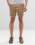Asos Slim Chino Shorts In Khaki With Oil Wash - Ermine