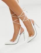 Public Desire Clarity White Clear Heel Ankle Tie Pumps - White