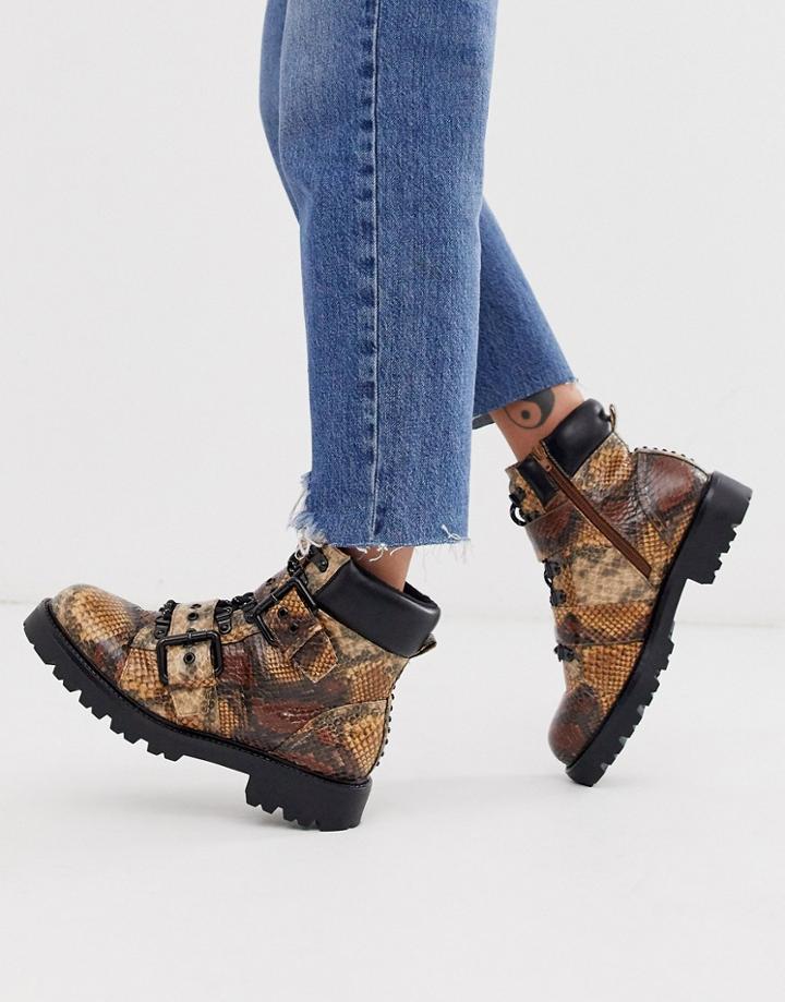 Asos Design Avenue Hiker Boots In Snake-multi