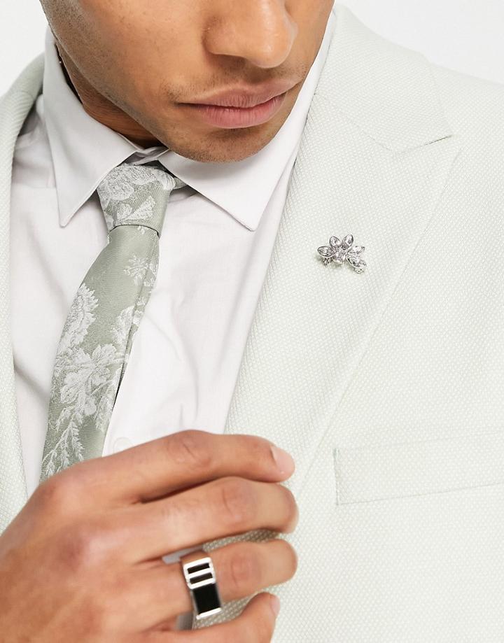Asos Design Wedding Brooch With Crystal Butterfly In Silver Tone