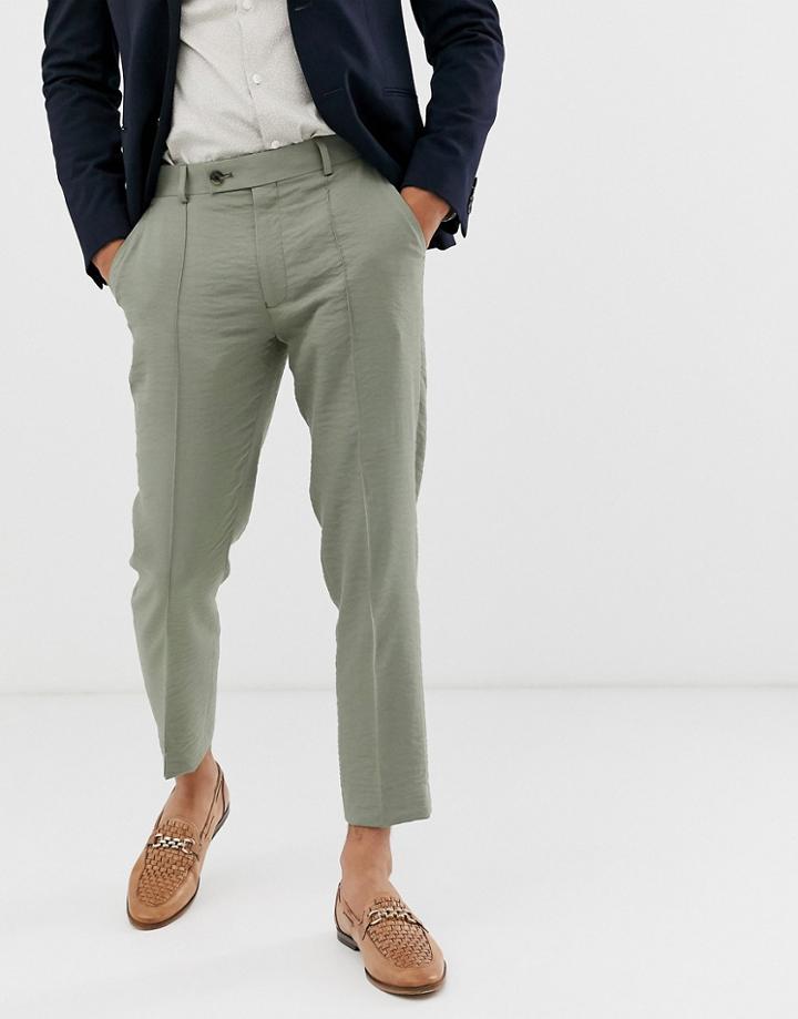 Asos Design Skinny Crop Smart Pants In Olive Crepe Texture-green