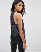 Asos High Neck Sequin Cami Top With Lace Back - Black