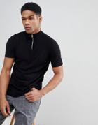 Asos Design Knitted Half Zip T-shirt In Black - Black