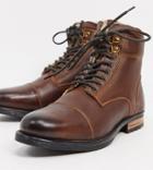 Silver Street Wide Fit Faux-fur-lined Lace-up Leather Boots In Brown
