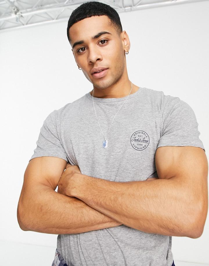 Jack & Jones Essentials T-shirt With Logo Chest Print In Gray Melange