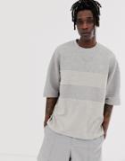 Asos Design Oversized T-shirt With Mix Fabric Color Block In Gray
