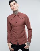 Asos Regular Fit Viscose Shirt With Western Detail In Rust - Red
