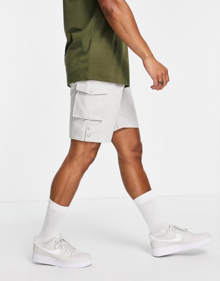 Mennace Nylon Cargo Shorts In Gray With Snaps Hem-grey