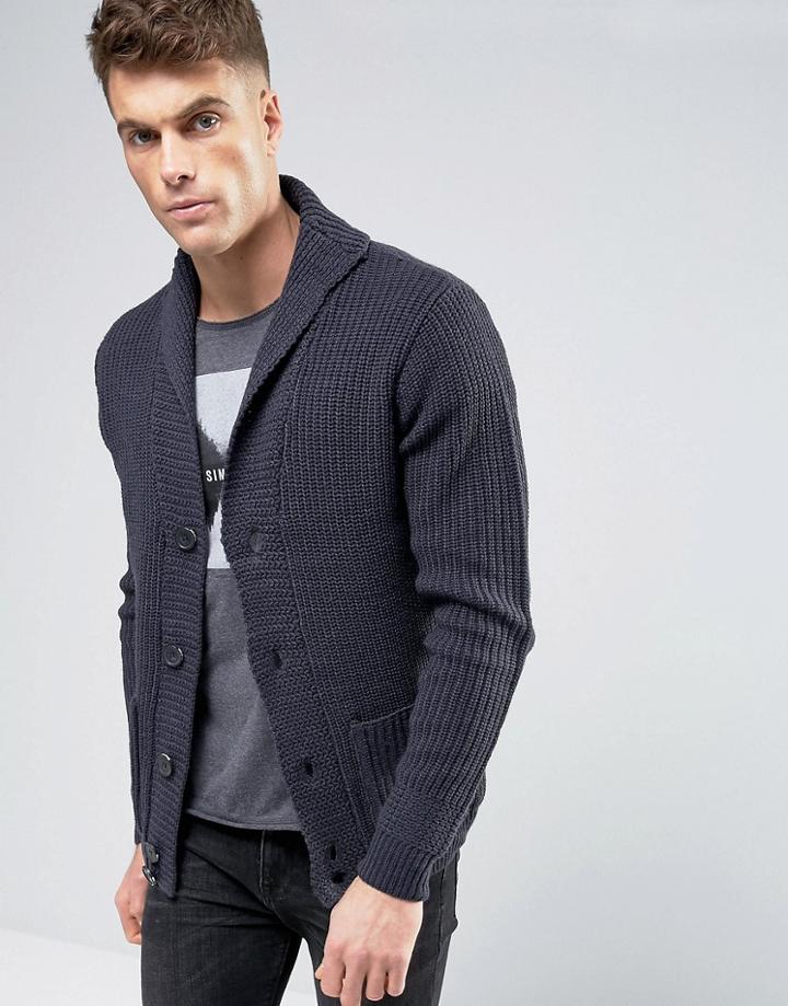 Blend Slim Shawl Knit Cardigan Blue Nights - Blue