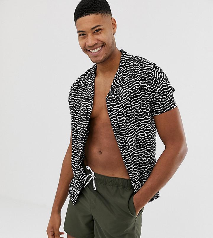 Asos Design Tall Swim Shorts In Khaki Short Length With Black & White Drawcord-green