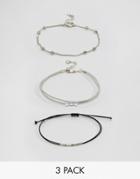 Asos Pack Of 3 Fine Fabric And Chain Bracelets - Multi