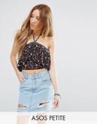 Asos Petite Crop Top With Ruffle Halter In Summer Ditsy Print - Multi