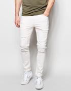 Asos Super Skinny Jeans With Patches In Ecru - Ecru