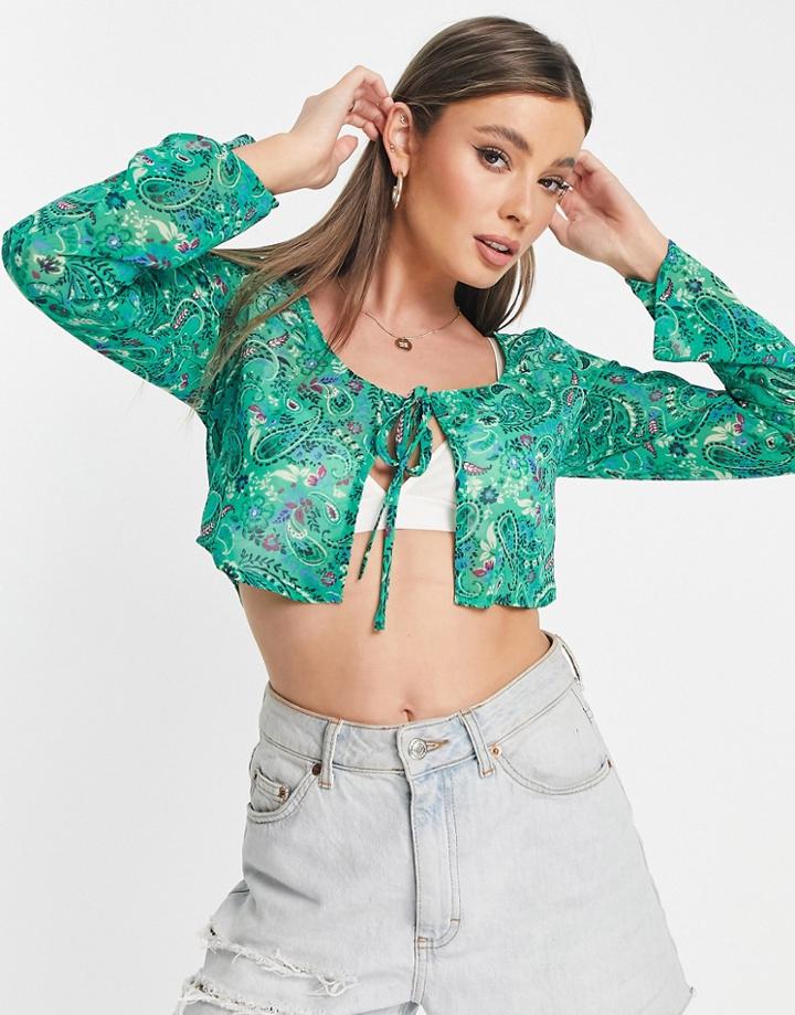 Stradivarius Tie Detail Cardigan In 70s Paisley Print-multi