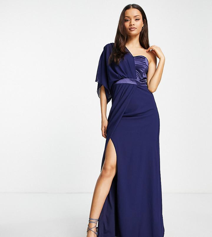 Tfnc Petite Bridesmaid One Shoulder Chiffon Maxi Dress In Navy