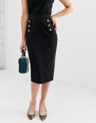 Unique21 High Waist Pencil Skirt With Gold Buttons - Black