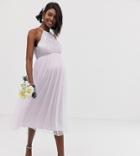 Maya Maternity Bridesmaid Halter Neck Midi Tulle Dress With Tonal Delicate Sequins In Soft Lilac-purple