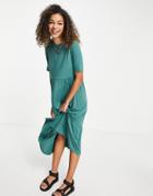 Asos Design Tiered Smock T-shirt Midi Dress In Pine Green