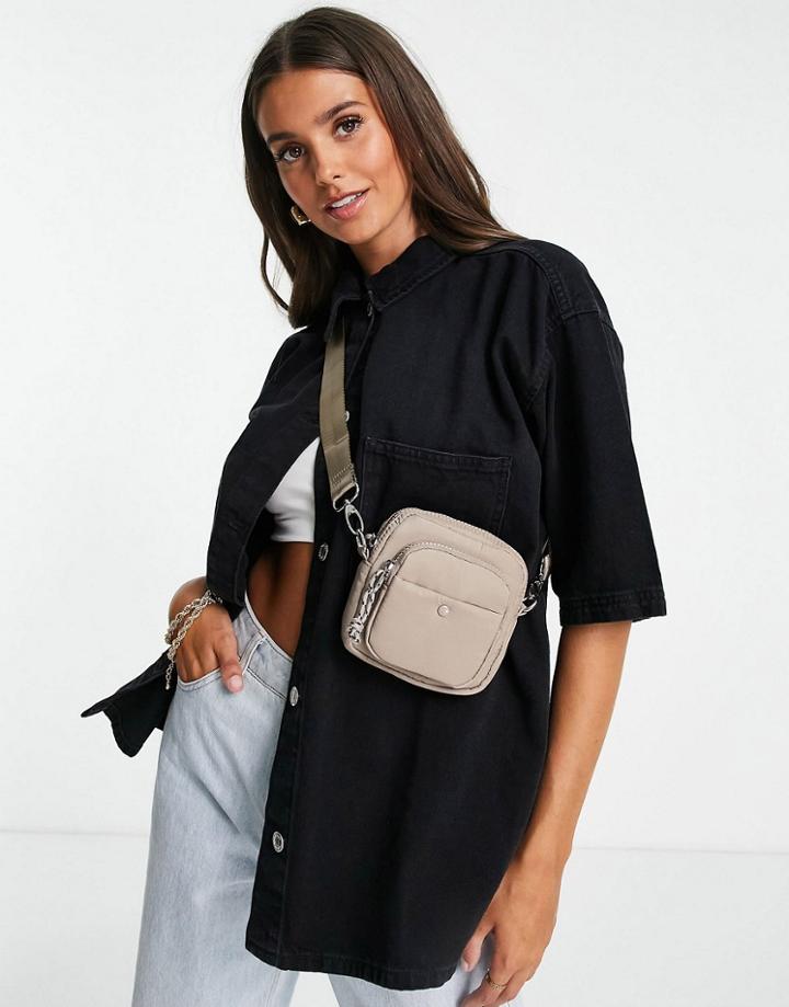 Topshop Recycled Nylon Square Crossbody Bag In Brown