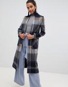 Helene Berman Windowpane Check Swing Coat In Wool Blend - Navy