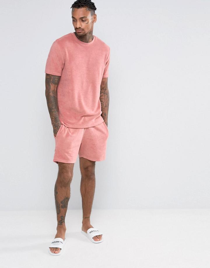Asos Loungewear Runner Shorts In Towelling - Pink