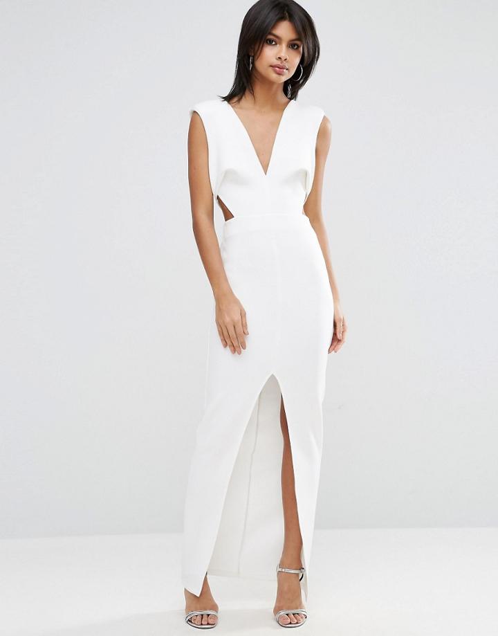 Asos Scuba Cut-out Plunge Maxi Dress - Cream
