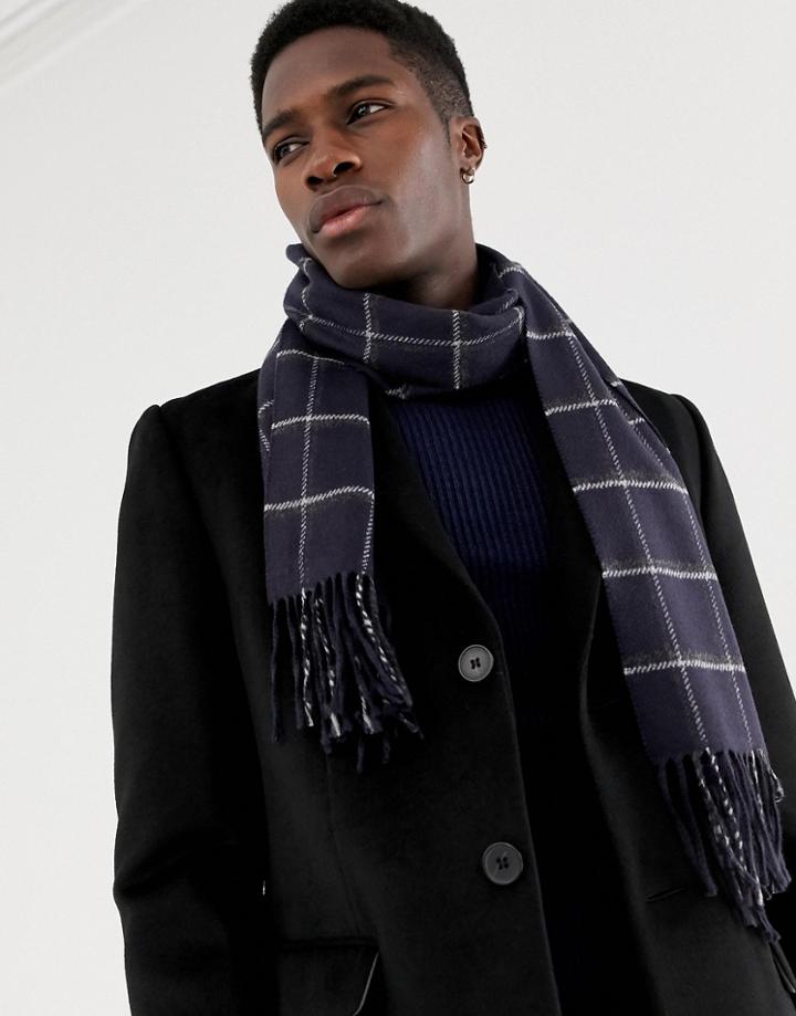 Moss London Scarf With Window Pane Check - Navy