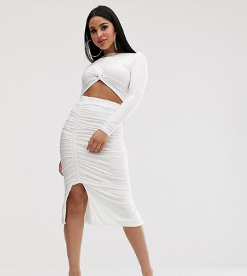 Club L London Petite Ruched Midi Skirt In White - White