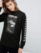 Fairplay Long Sleeve T-shirt With Rose Back Print In Black - Black