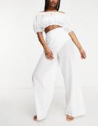 Fashion Union Exclusive Wide Leg High Waist Beach Pants In White Lace