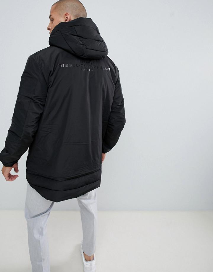 Diesel W-sun-rev Back Logo Puffer Jacket - Black