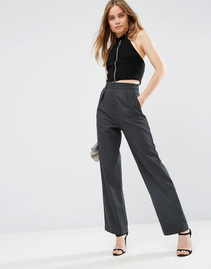 Asos Smart Wide Leg Pants With Pleat Detail - Gray