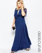 Asos Curve Kate Lace Maxi Dress With Flutter Sleeves - Navy