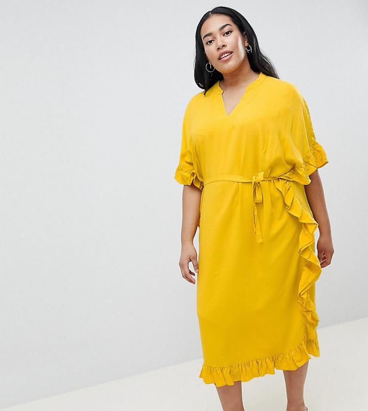 Junarose Midi Kimono With Tie Waist - Yellow