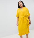 Junarose Midi Kimono With Tie Waist - Yellow
