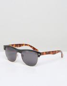 Asos Retro Sunglasses In Black Frame With Tort Arm Detail - Black