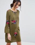 Vero Moda Floral Print Peplum Sleeve Shift Dress - Green