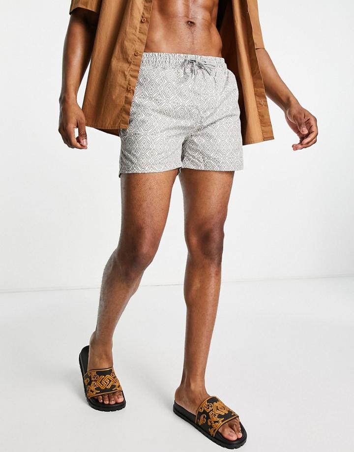 River Island Patterned Swim Shorts In Gray-pink